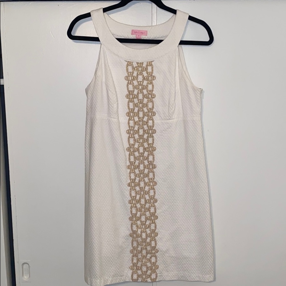 Lily Pulitzer white and gold shift dress